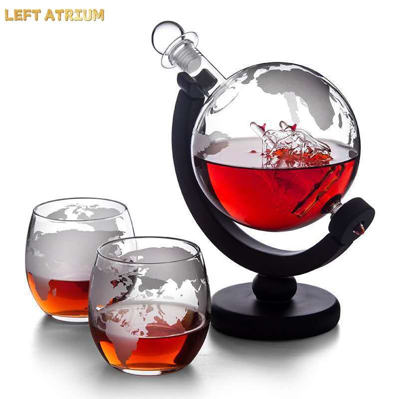 Decanter Globe Set - Glass globe shaped decanter, whisky set,